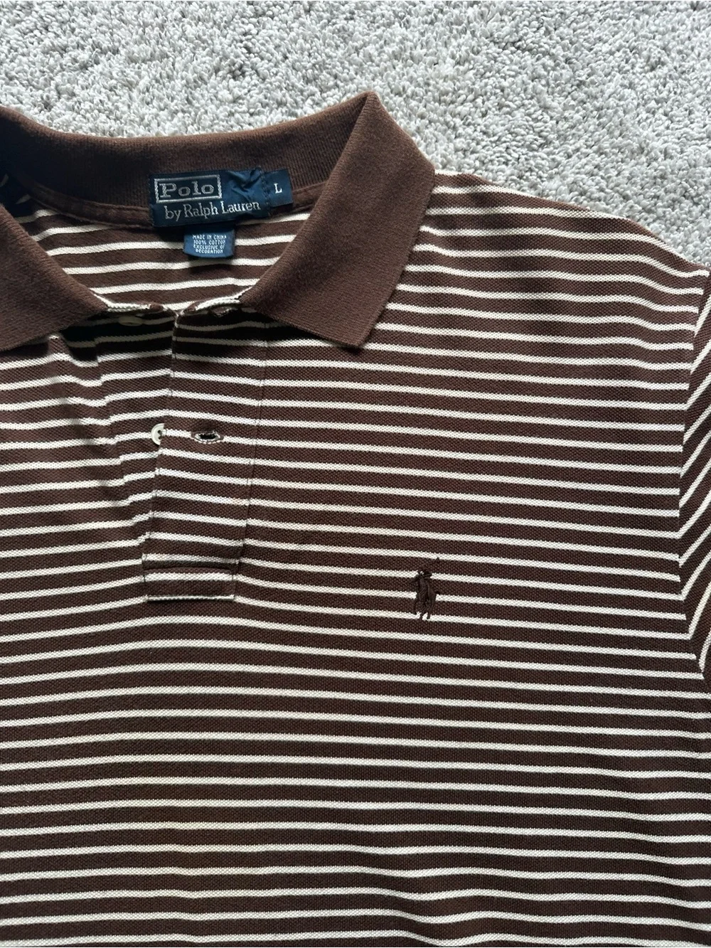 Vintage Polo by Ralph Lauren Brown and White Striped Polo Shirt
